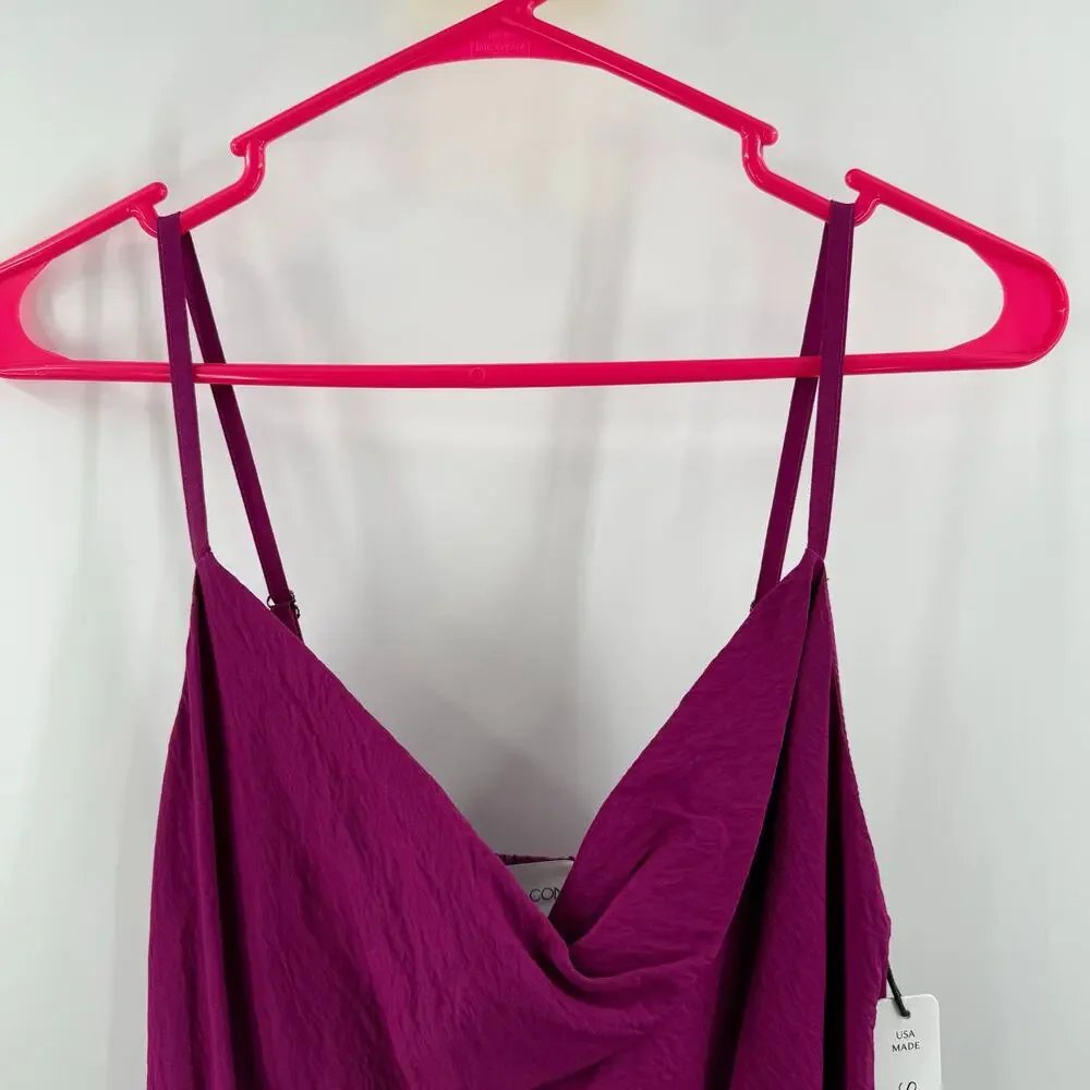 SELF CONTRAST Dress Women’s Size Medium NWT Norah Midi Slip Magenta Drape Neck